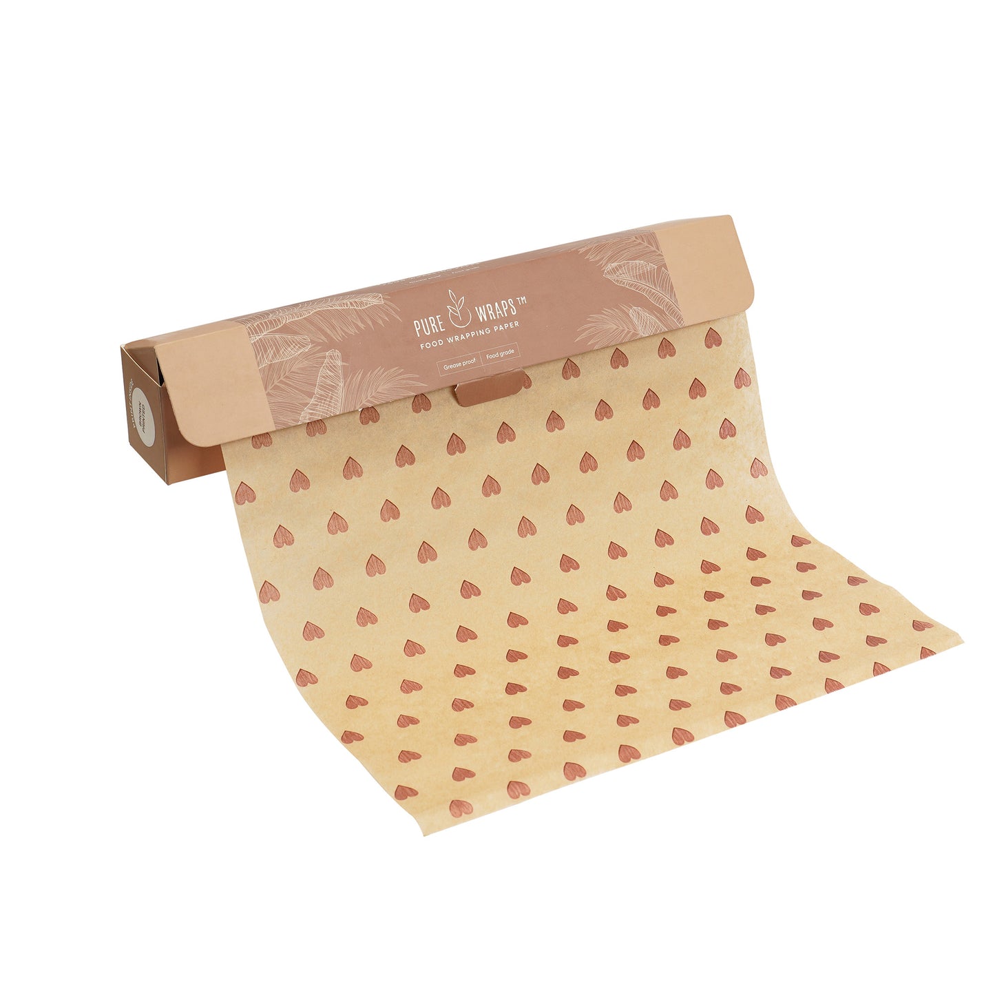 PureWraps Food Wrapping Paper Roll- Brown Printed - Brown Hearts Print - 18 Meters - Pack of 2