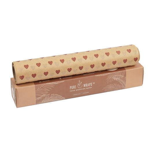 PureWraps Food Wrapping Paper Roll- Brown Printed - Brown Hearts Print - 18 Meters - Pack of 2