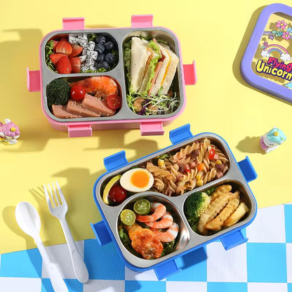 FunStack Kids 3 compartment Insulated Bento Box with spoon n fork